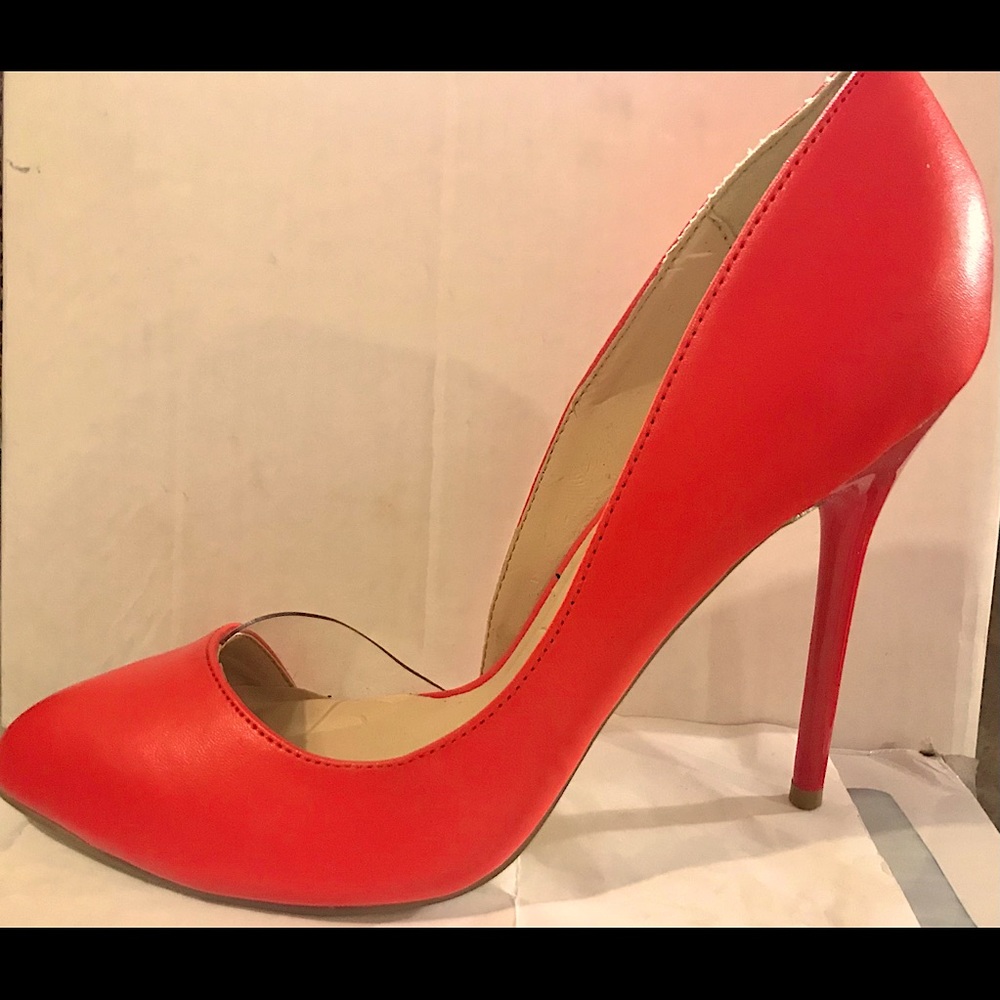 Orange side peep stilettos